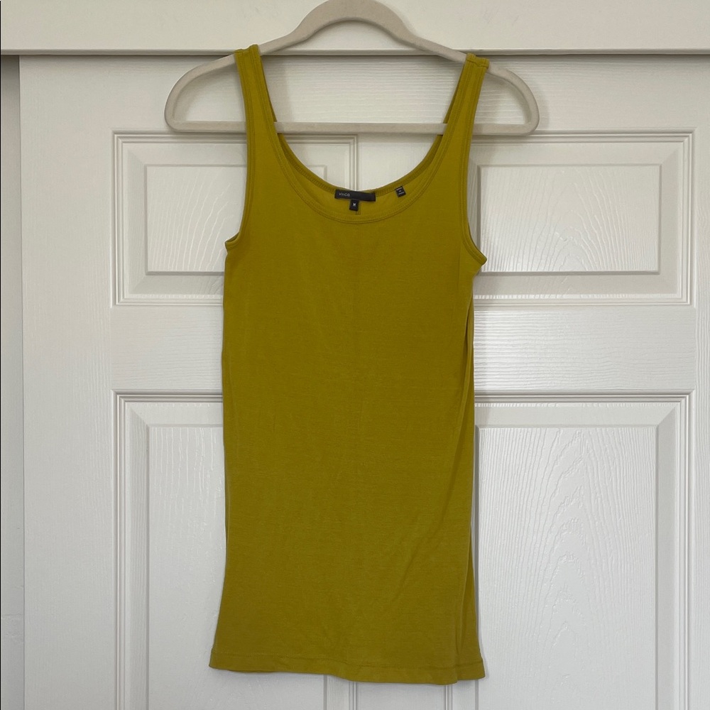 Vince Chartreuse Yellow Cotton Blend Scoop Neck Tank Top Women's M